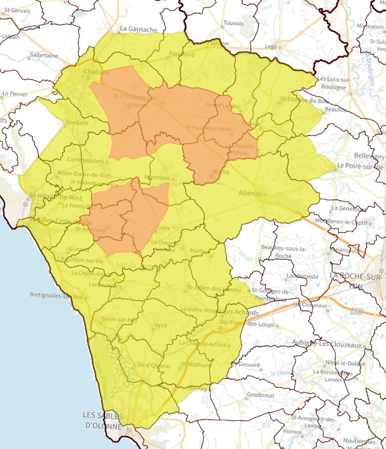 Influenza aviaire - carte de l'ouest du département