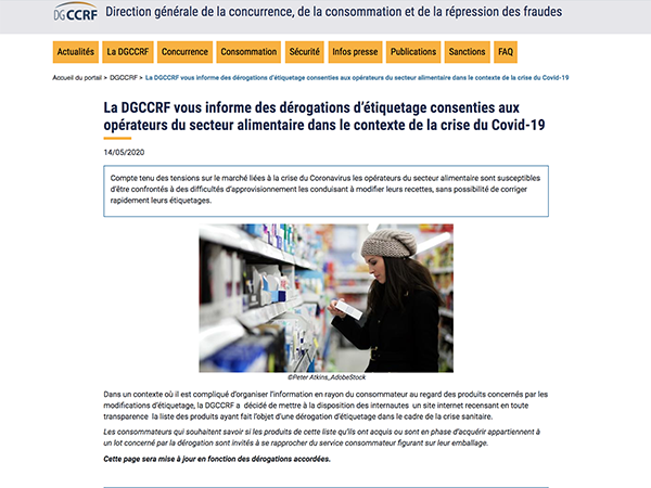 [COVID-19] France - la DGCCRF publie la liste des dérogations d’étiquetage