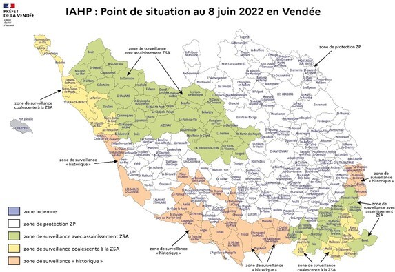 Influenza aviaire hautement pathogène (IAHP) - Évolution favorable de la situation sanitaire en Vendée
