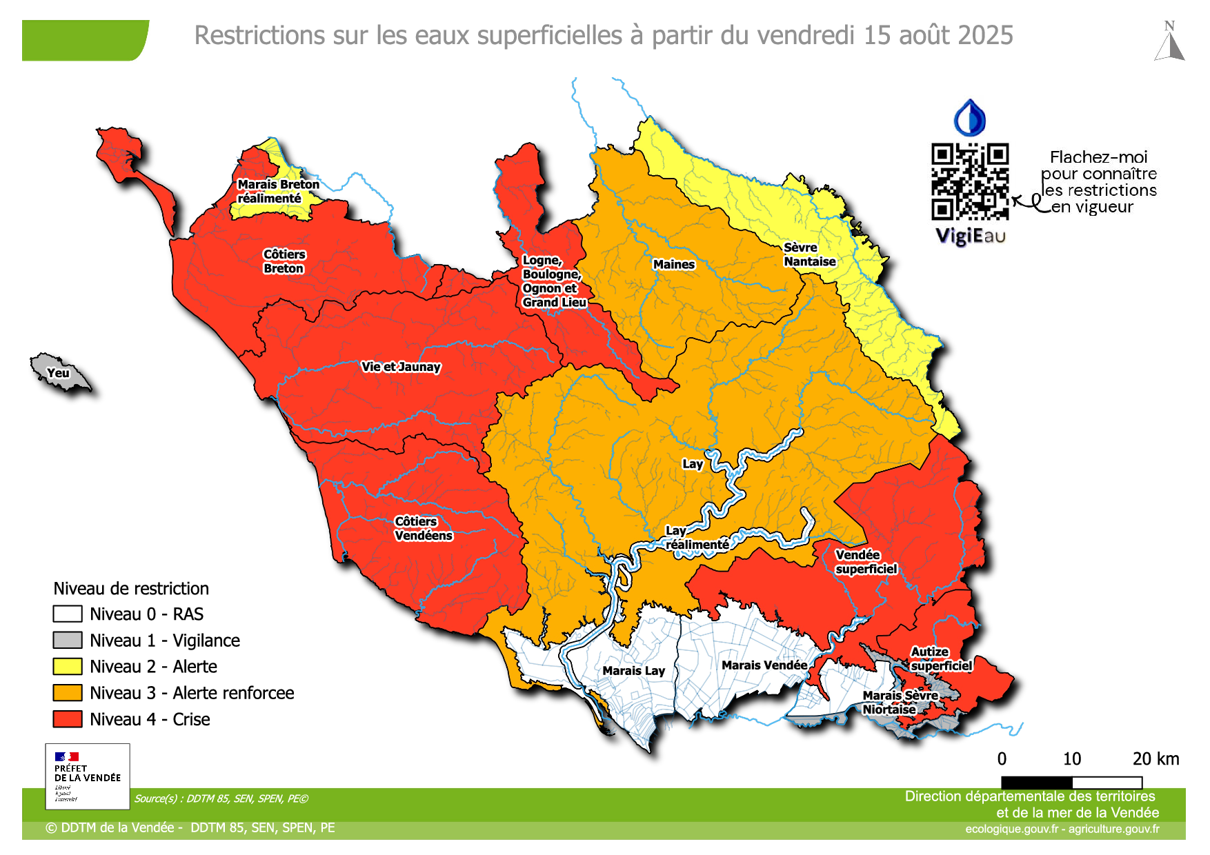Mesures de limitation des usages de l’eau en Vendée au 18 août