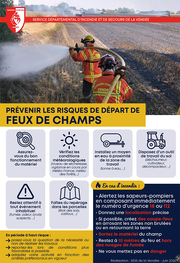 Feux de végétation et de champs : de nombreux départs en Vendée